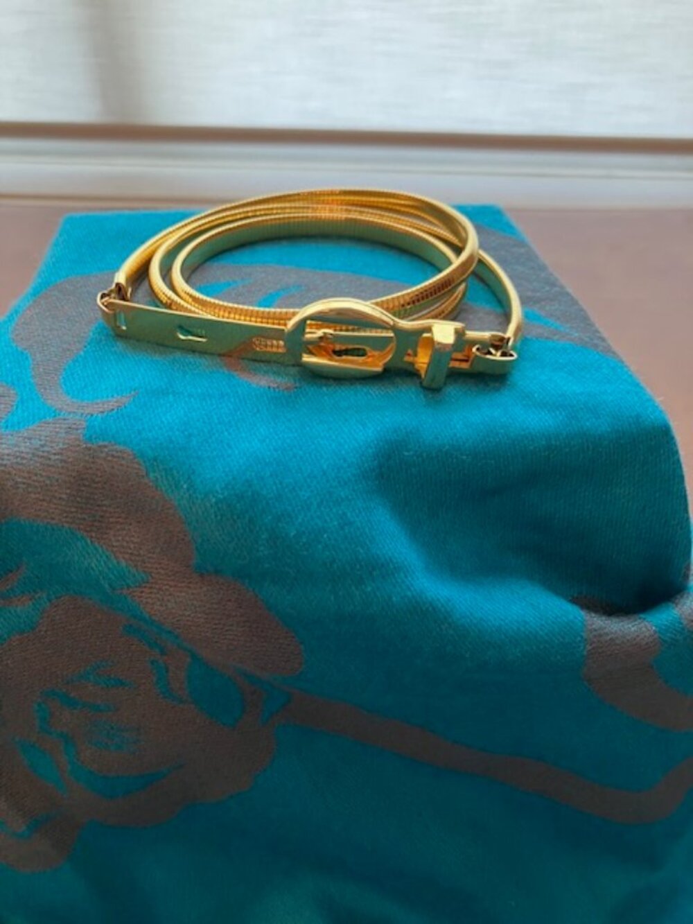 Gold Colored Metal Belt with Buckle Clasp Detail